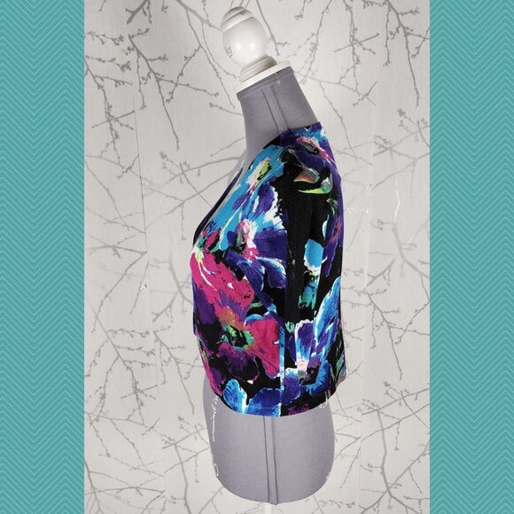 Joseph A. Colorful Watercolor Floral Artsy Open Front Cropped Cardigan Teacher - Picture 2 of 4